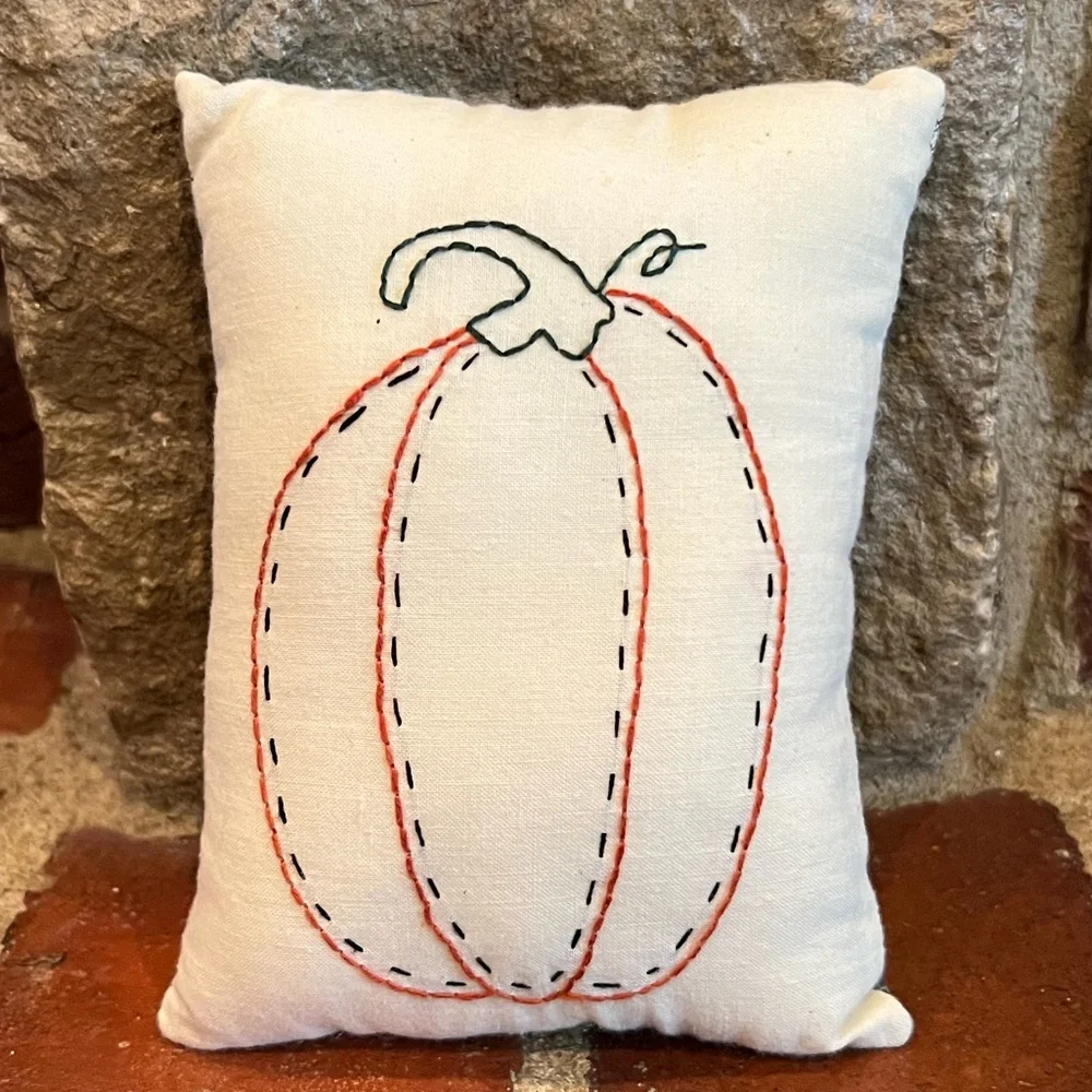 Festive Pumpkin Embroidered Miniature Pillow